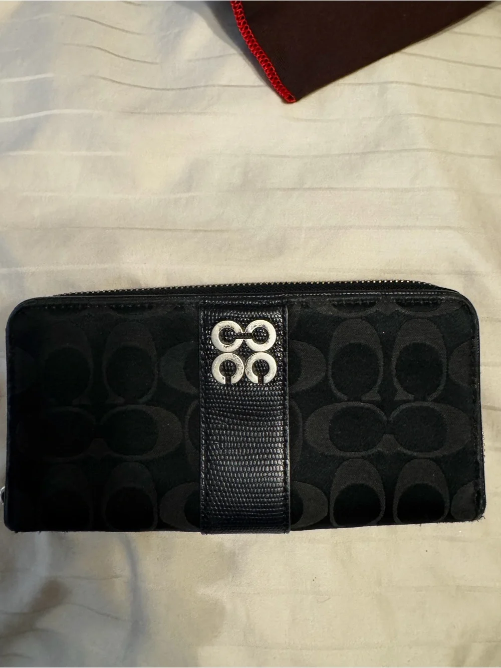 Coach Black Signature Jacquard Wallet with Leather Accent